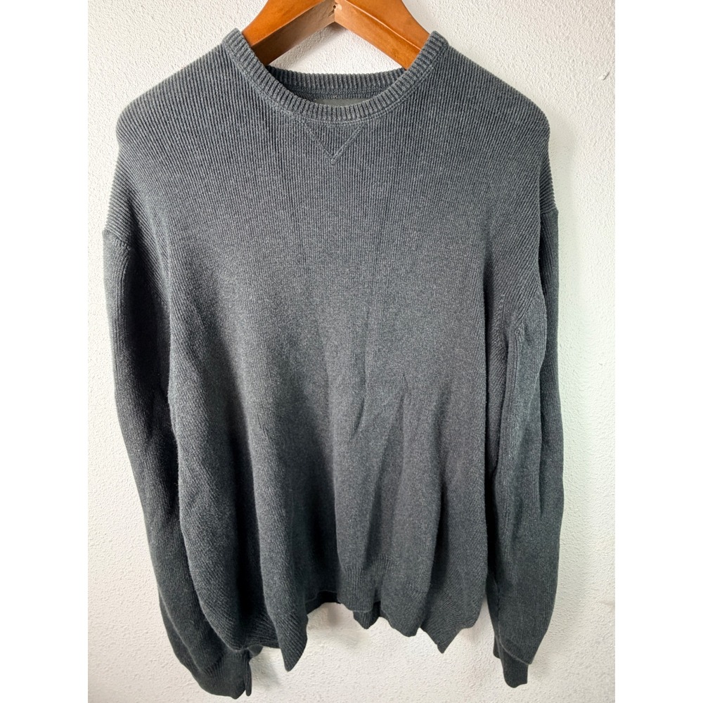 Banana Republic Mens Sweater Charcoal Grey Large Ribbed Cotton Crewneck Pullover